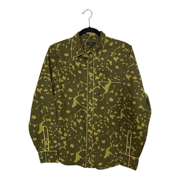 J Crew Womens NWT Camo Flowers Button Up Piped Shirt Sz L Green AA16 - Picture 3 of 9